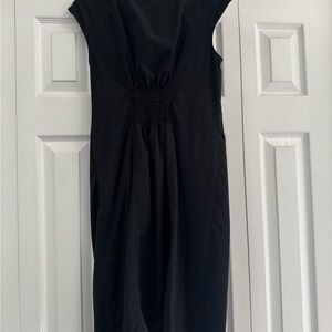 Athleta Black Midi Dress with Shirred Waist